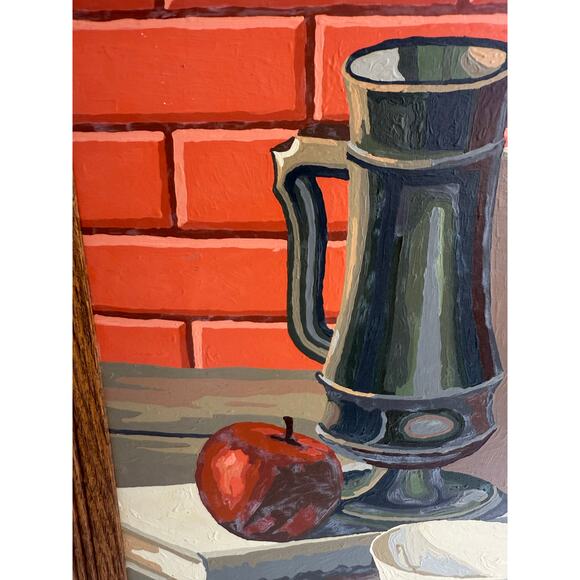 Vintage 1963 Mid-Century Paint By Number Still Life Wood Frame | 19" x 23" - Picture 7 of 9